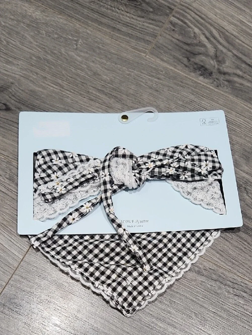 piper + k Black Gingham Lace-Trim Hair Scarf